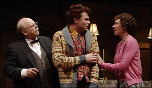 Harry A. Winter, Jeffries Thaiss and Julie-Ann Elliott play a dangerous game of cat-and-mouse in Olney's production of "The Mousetrap." (By Stan Barouh -- Olney Theatre Center)